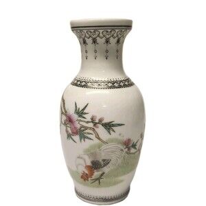 Vintage Chinese Vase Chicken Zhongguo Jingdezhen Zhi Porcelain Enamel Glaze 6"